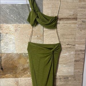 Green Draped Midi skirt with matching top